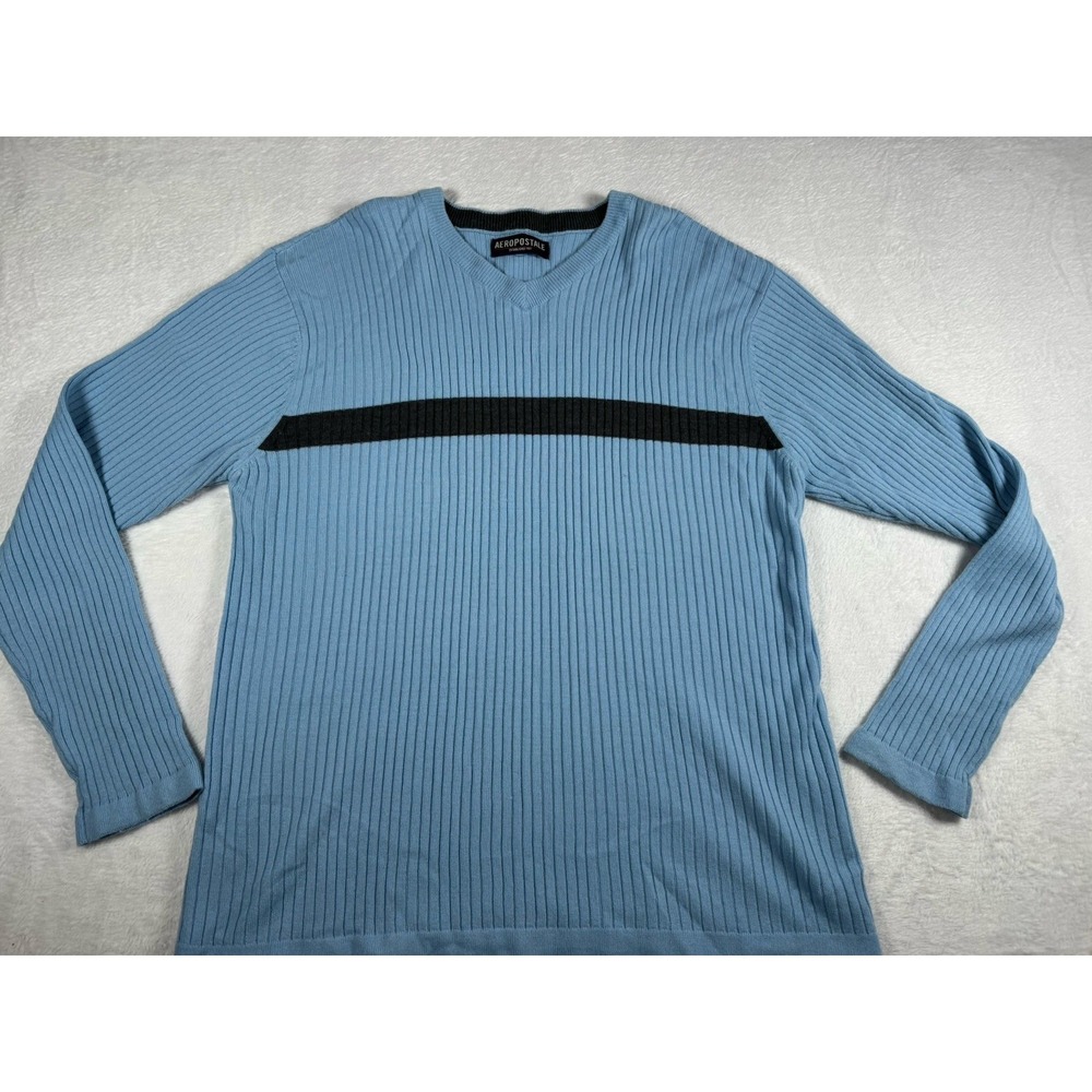 Vintage Aeropostale Sweater Adult X-Large Blue Ribbed Knit 90s